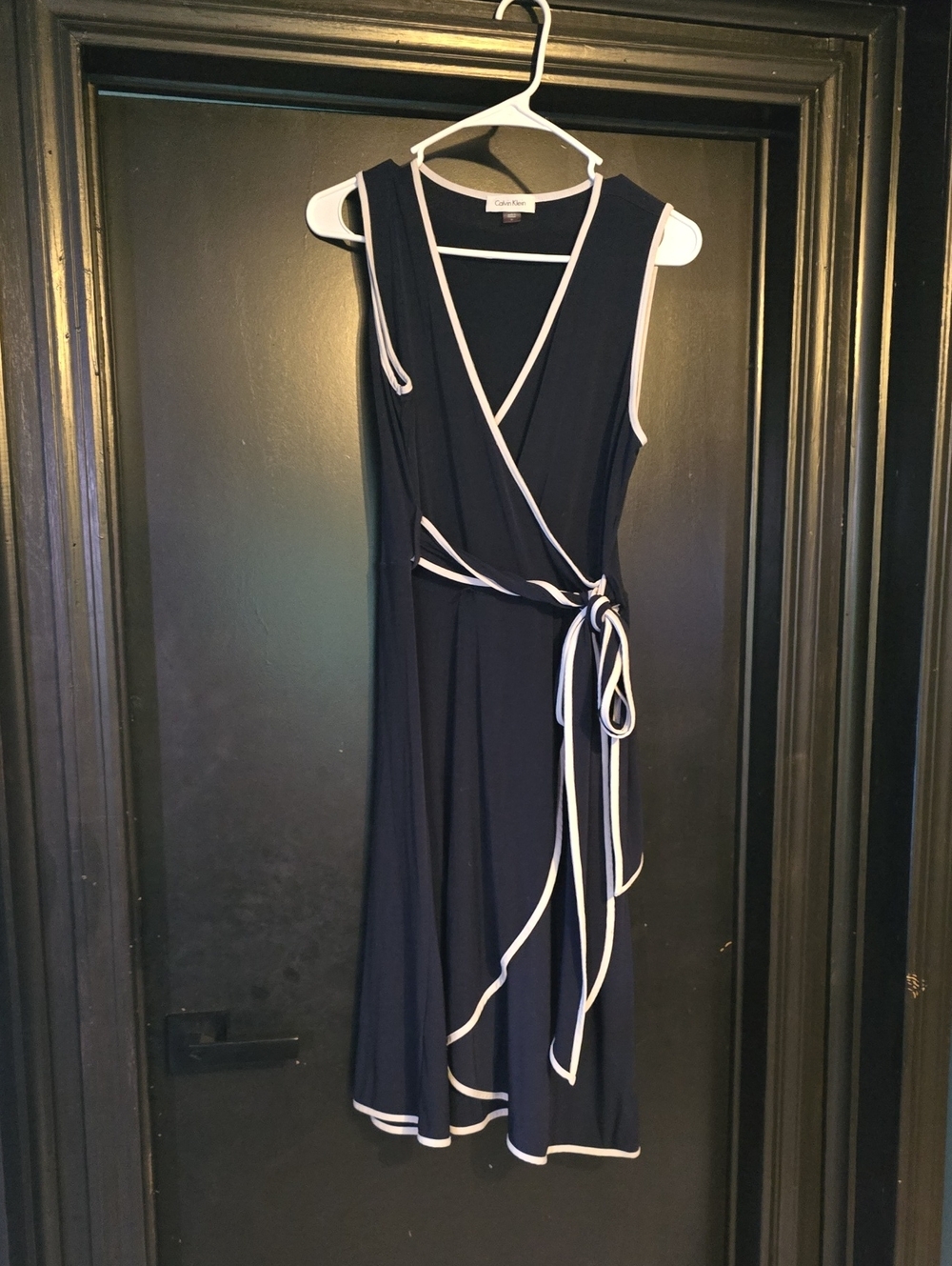 Calvin Klein Navy Wrap Dress with White Trim